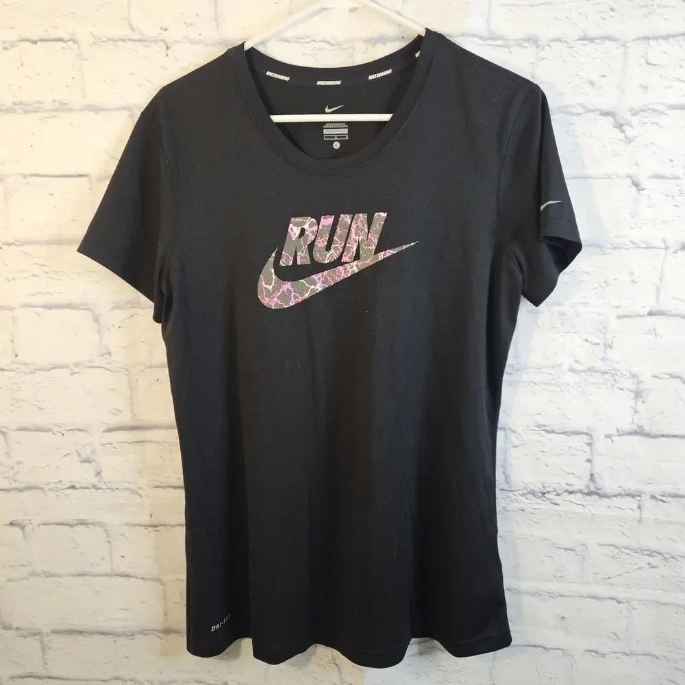 Ladies’ Black Nike Run Pink Camo S/S TShirt Large dri-fit
